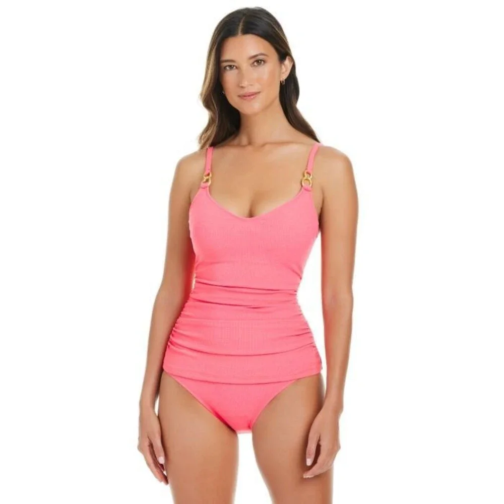 Bleu by Rod Beattie Womens V-Neck Tankini Top Bardot Blush 14